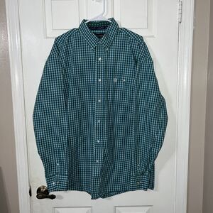 Wrangler George Strait Mens Long Sleeve Shirt Blue Green Plaid Western - Size XL